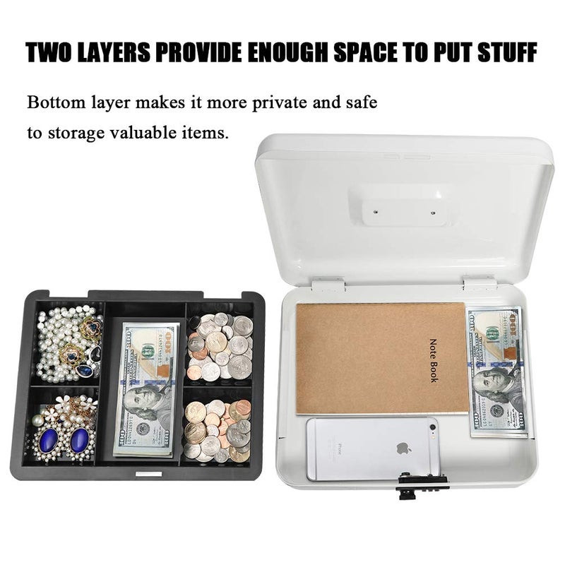 Jssmst X-Large Cash Box with Combination Lock - Durable Metal Cash Box with Money Tray, White, 11.81 x 9.84 x 3.46 inches, CB0704XLN - Image 2